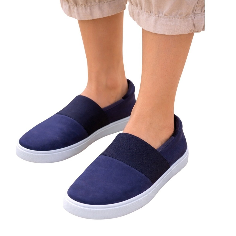 Vince Navy Blue Slip Corbin On Sneakers Platform Sole Low Top Shoes Women Size
